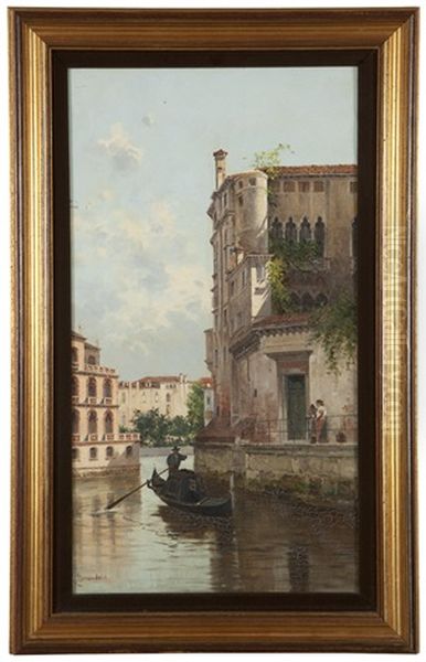 Italian Canal Scene With Gondola And Figures Oil Painting by Antonietta Brandeis