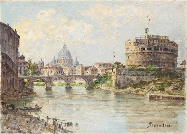 Castel Sant'angelo With St Peter's Beyond, Rome Oil Painting by Antonietta Brandeis