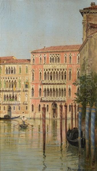 A Gondolier Before The Palazzo Ca Foscari, Venice Oil Painting by Antonietta Brandeis