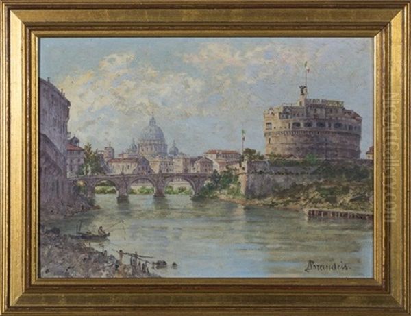 St. Peter's And Castel Sant'angelo From The Tiber River, Rome Oil Painting by Antonietta Brandeis