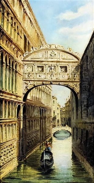 The Bridge Of Sighs, Venice And The Grand Canal, Venice (pair) Oil Painting by Antonietta Brandeis