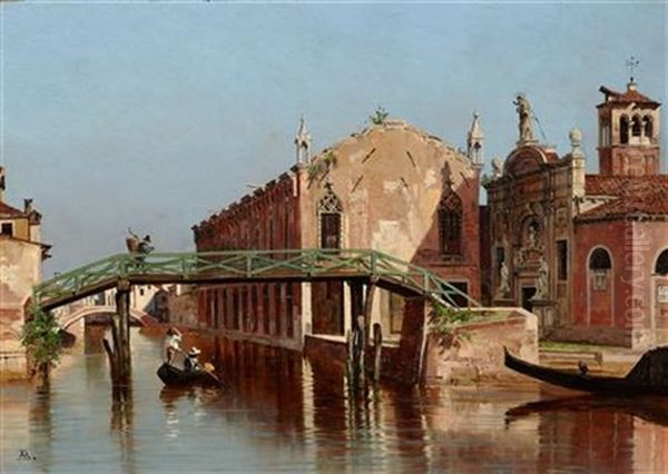 Footbridge Over The Canal Oil Painting by Antonietta Brandeis