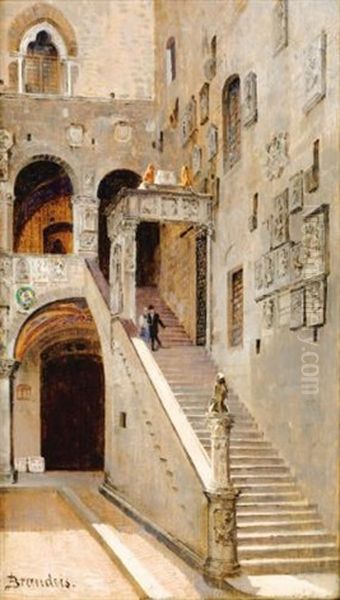 Escalier De La Cour Interieure Du Palais De La Seigneurie, Florence Oil Painting by Antonietta Brandeis