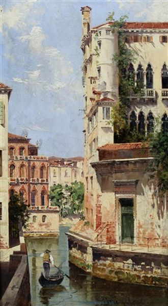 A Venetian Backwater Oil Painting by Antonietta Brandeis