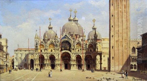 Piazzo San Marco - View Of St. Marks Square, Venice Looking Towards The Cathedral Oil Painting by Antonietta Brandeis