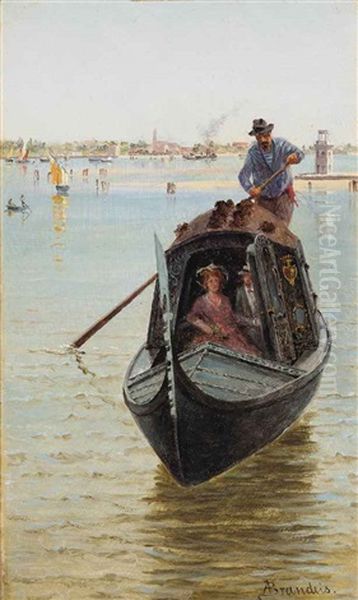 A Gondola Ride On The Venetian Lagoon Oil Painting by Antonietta Brandeis