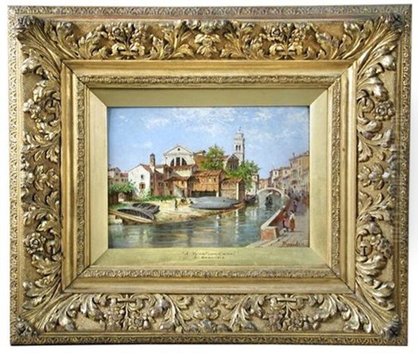 A Venetian Canal; And Gardens In Florence (pair) Oil Painting by Antonietta Brandeis