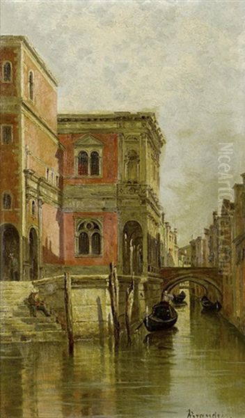 Venetian Gondola (+ A Venetian Canal; 2 Works) Oil Painting by Antonietta Brandeis