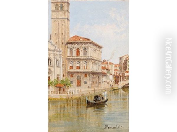 A Venetian Canal Scene Oil Painting by Antonietta Brandeis