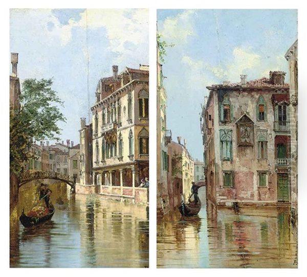 Piazza Saranzo (+ Canal At Carmine; Pair) Oil Painting by Antonietta Brandeis