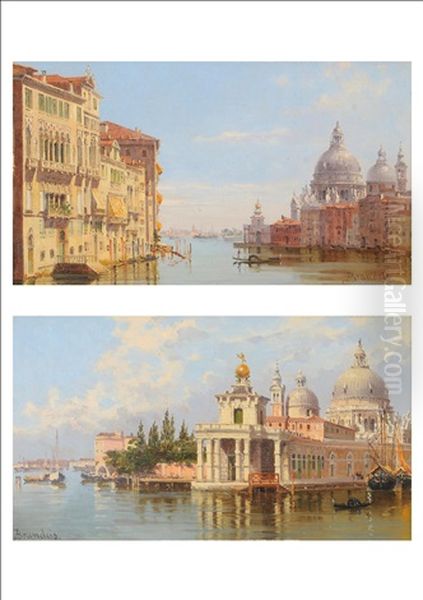 The Basilica Di Santa Maria Della Salute (+ The Grand Canal With A View Of The Basilica Di Santa Maria Della Salute; Pair) Oil Painting by Antonietta Brandeis