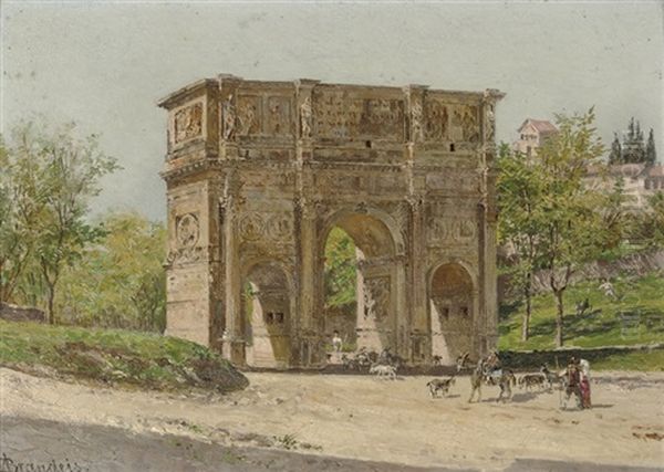 Arco Di Costantino Roma: A Herdsman Near The Arc Of Constantine, Rome Oil Painting by Antonietta Brandeis