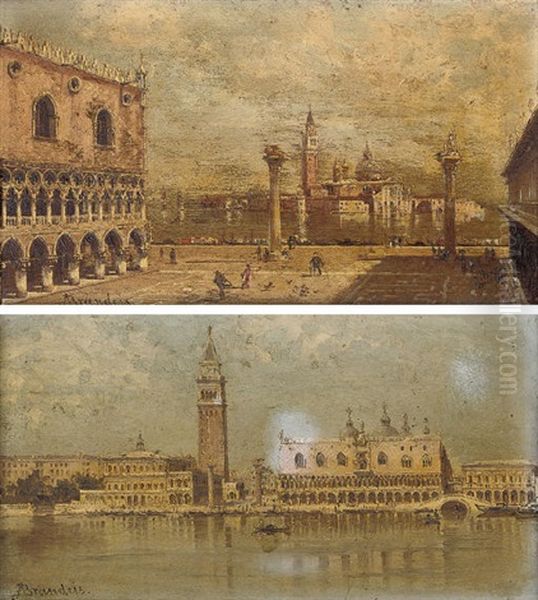 Piazza San Marco, Venice (+ On The Lagoon Before Piazza San Marco, Venice; Pair) Oil Painting by Antonietta Brandeis