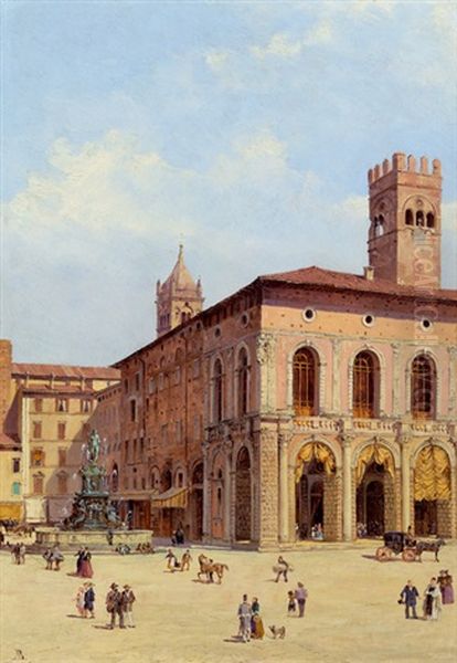 Fontana Nettuno In Bologna Oil Painting by Antonietta Brandeis