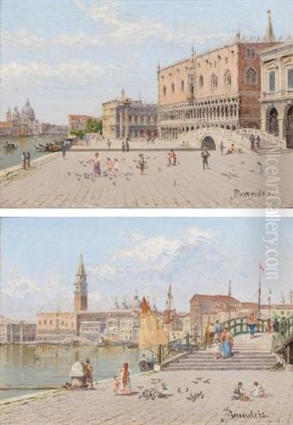 La Piazzetta In Front Of The Doge's Palace (+ View Across The Lagoon To The Doge's Palace; Pair) Oil Painting by Antonietta Brandeis