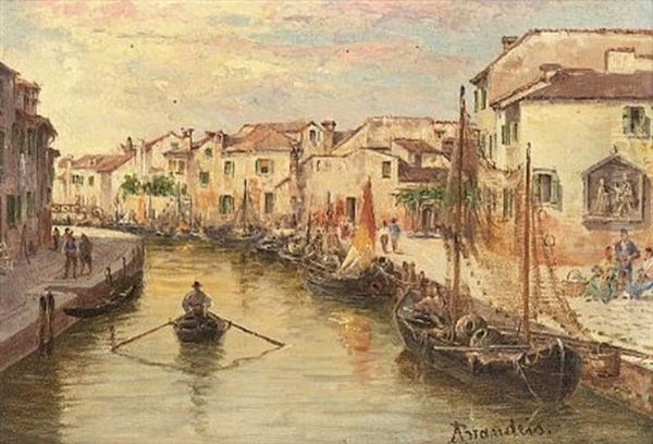 Chioggia Canal (+ Giardino Papadopoli; Pair) Oil Painting by Antonietta Brandeis