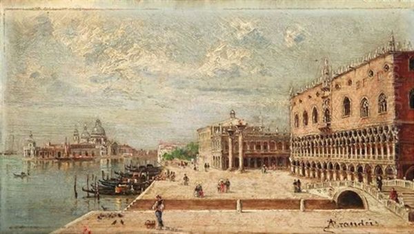 Blick Vom Riva Schiavoni Auf Den Dogenpalast, Die Piazzetta Und Die Kirche Santa Maria Della Salute Oil Painting by Antonietta Brandeis