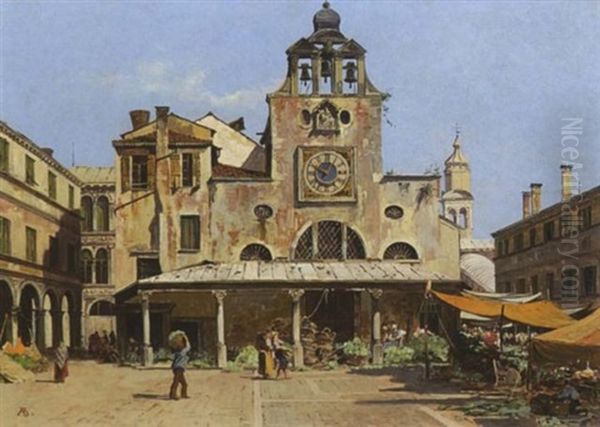 Markt Vor S. Giacomo Di Rialto In Venedig Oil Painting by Antonietta Brandeis