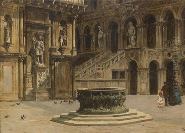 The Courtyard At The Doge's Palace, Venice Oil Painting by Antonietta Brandeis