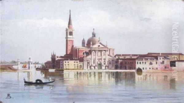 A View Of The Giudecca, Venice With A Gondola On The Lagoon Oil Painting by Antonietta Brandeis