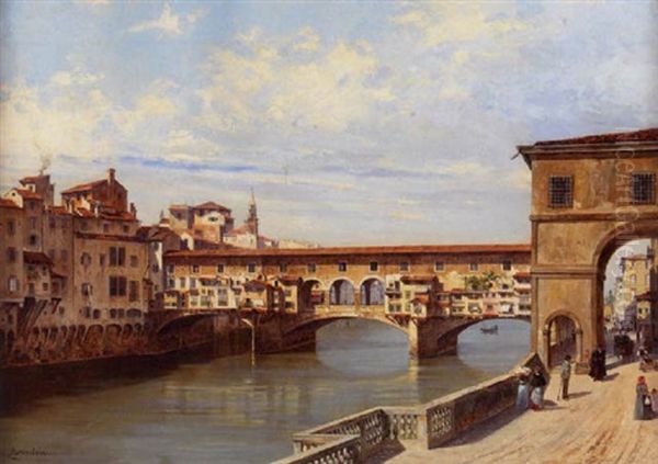 A View Of The Ponte Vecchio, Florence Oil Painting by Antonietta Brandeis