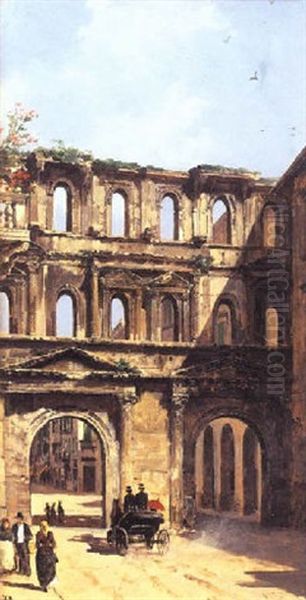 A Roman Gateway Oil Painting by Antonietta Brandeis