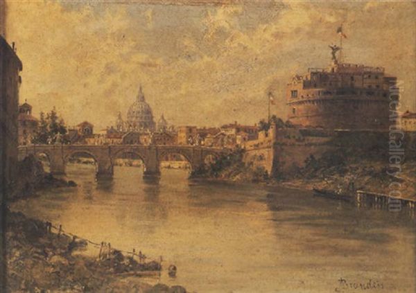 Castel Sant'angelo And San Pietro From The Tiber Oil Painting by Antonietta Brandeis