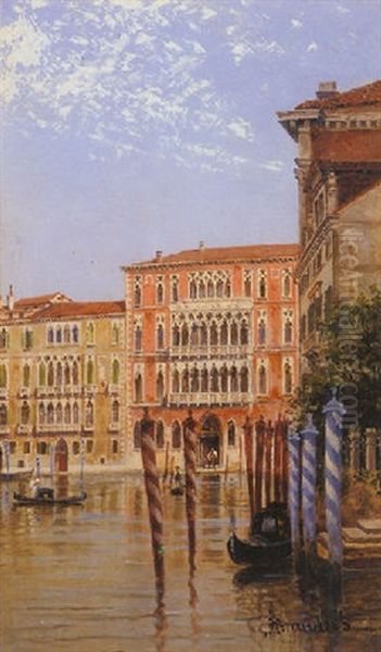 Gondolas Before A Palazzo On The Grand Canal, Venice Oil Painting by Antonietta Brandeis