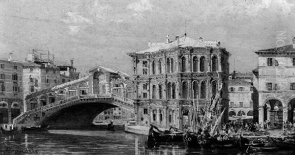 Ponte De Rialto Palazzo Camarlenghi Venezia Oil Painting by Antonietta Brandeis