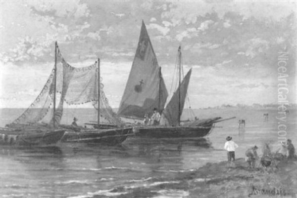 Uferpartie Mit Fischerbooten In Der Bucht Von Venedig Oil Painting by Antonietta Brandeis