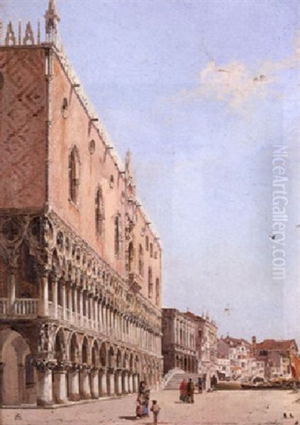 Figures Before The Palazzo Ducale, Venice Oil Painting by Antonietta Brandeis