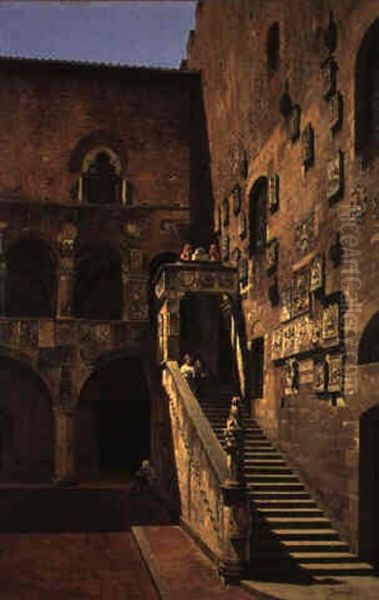 Figures In A Sunlit Stairwell, Florence Oil Painting by Antonietta Brandeis