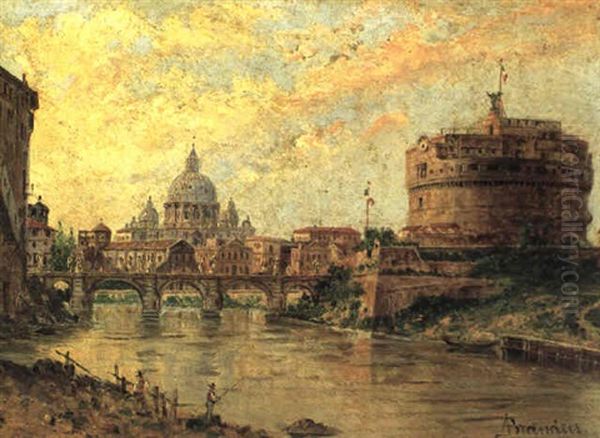 A View In Rome With The Castel Sant'angelo Oil Painting by Antonietta Brandeis