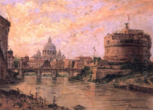 View In Rome With The Castel Sant'angelo Oil Painting by Antonietta Brandeis