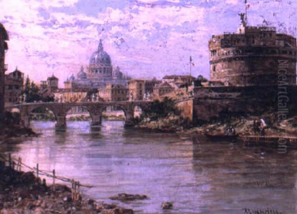 A View Of Rome With Castel Sant'angelo Oil Painting by Antonietta Brandeis