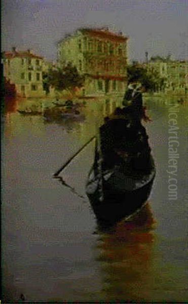 A Gondola On The Grand Canal By The Ca' Vendramin Calergi,  Venice Oil Painting by Antonietta Brandeis