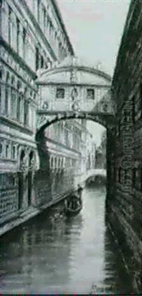 The Bridge Of Sighs, Venice; And The Temple Of Nerva,       Venice. A Pair (2) Oil Painting by Antonietta Brandeis