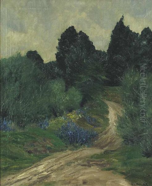 Weg Mit Strauchern Und Baumen Im Hintergrund Oil Painting by Fritz Brandel