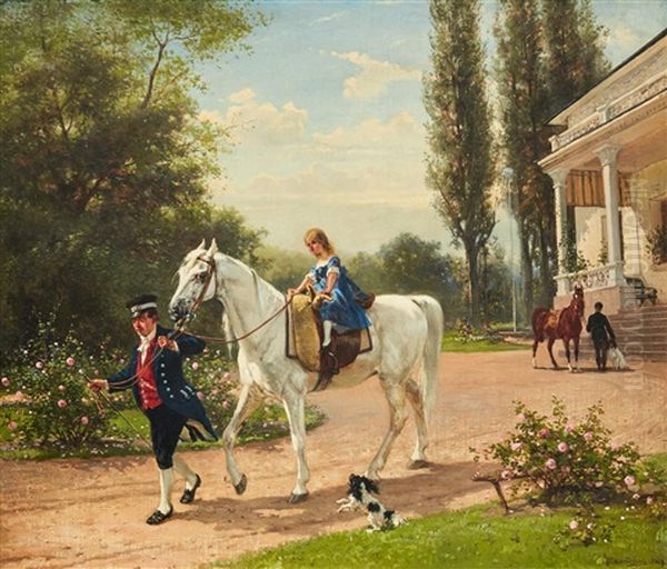 Ridlektionen Oil Painting by Bengt-Johan-Gustaf Brandelius