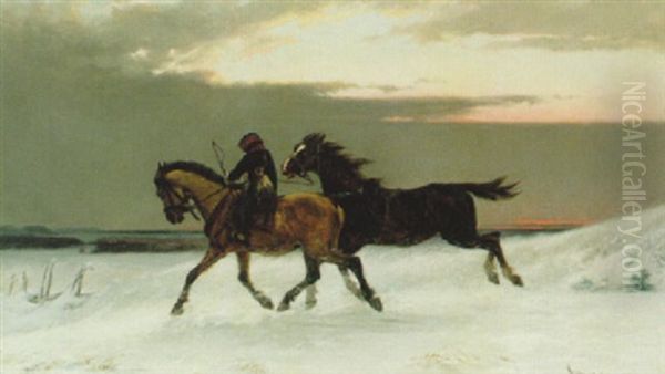 Till Hast I Skymning, Vinter Oil Painting by Bengt-Johan-Gustaf Brandelius