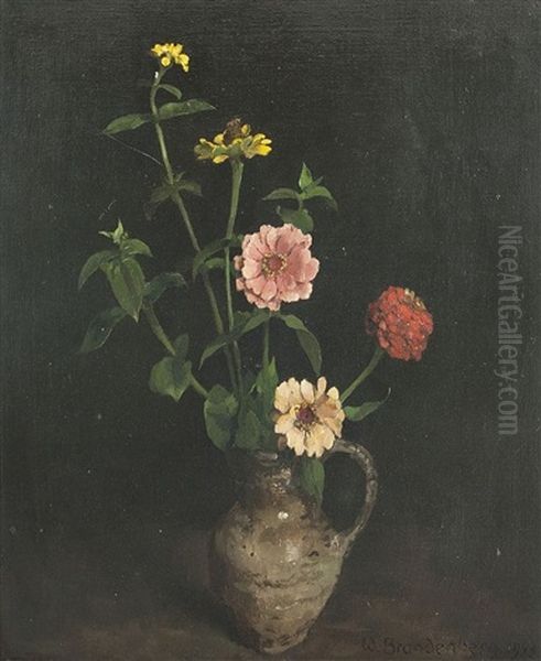 Zinnien Im Krug Oil Painting by Wilhelm Brandenburg