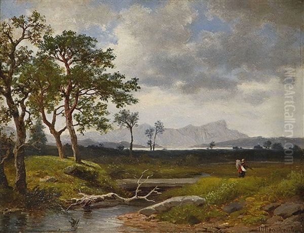 Wanderer In Seelandschaft Oil Painting by Wilhelm Brandenburg