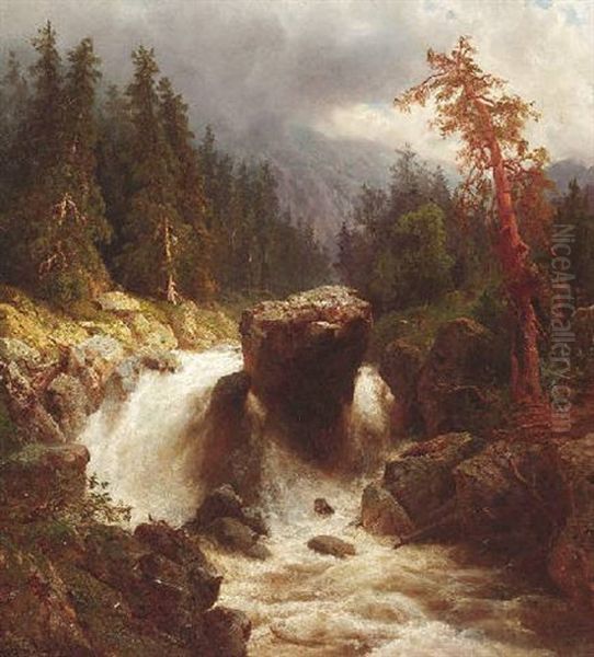 Wasserfall Auf Der Schwarzach Oil Painting by Wilhelm Brandenburg