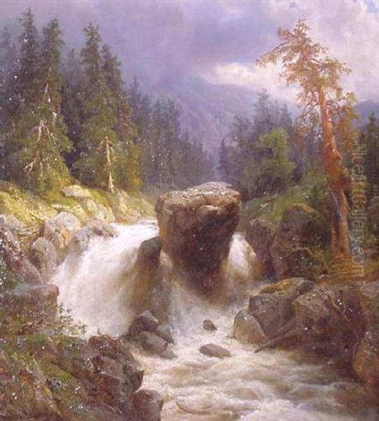 Wasserfall Auf Der Schwarzach Oil Painting by Wilhelm Brandenburg