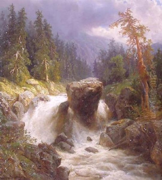 Wasserfall Auf Der Schwarzach Oil Painting by Wilhelm Brandenburg