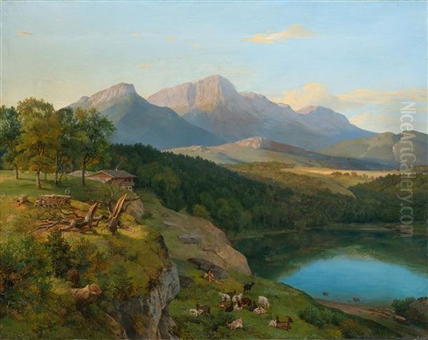 View Of The Untersberg In Berchtesgadener Land Oil Painting by Hans Heinrich Juergen Brandes