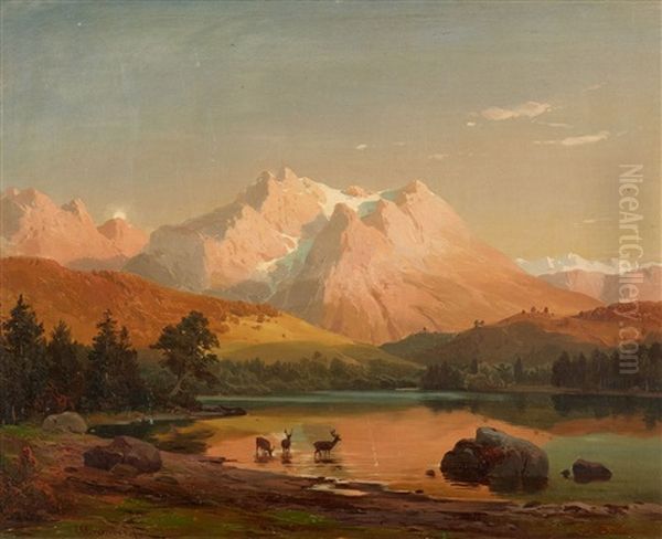 Mountainous Landscape With Fauna Oil Painting by Hans Heinrich Juergen Brandes