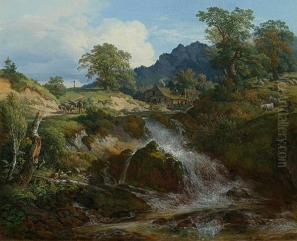 Landschaft Mit Muhle Oil Painting by Hans Heinrich Juergen Brandes