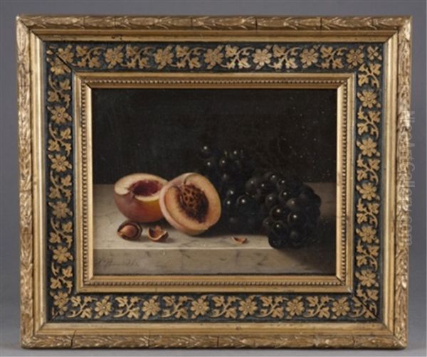 Still Life With Peaches And Grapes Oil Painting by Hans Heinrich Juergen Brandes