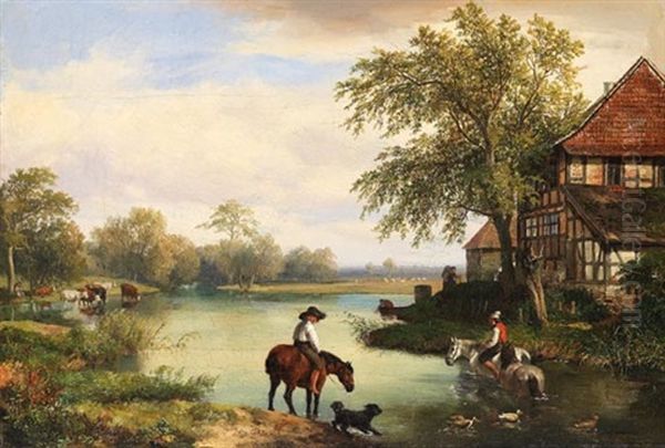 Reiter Am Flussufer by Hans Heinrich Juergen Brandes